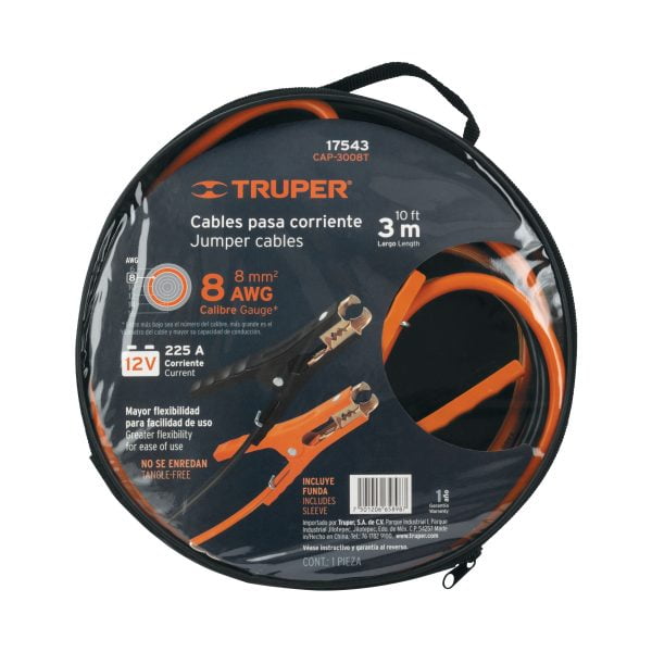 Cables pasa corriente 3 m, 225 A, 8 AWG, con funda, Truper - Imagen 5