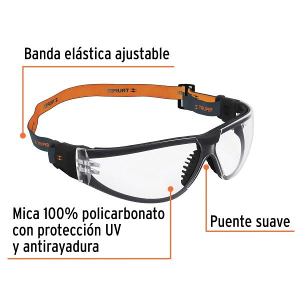 Lentes de seguridad, transparente con banda elástica, Active - Imagen 3