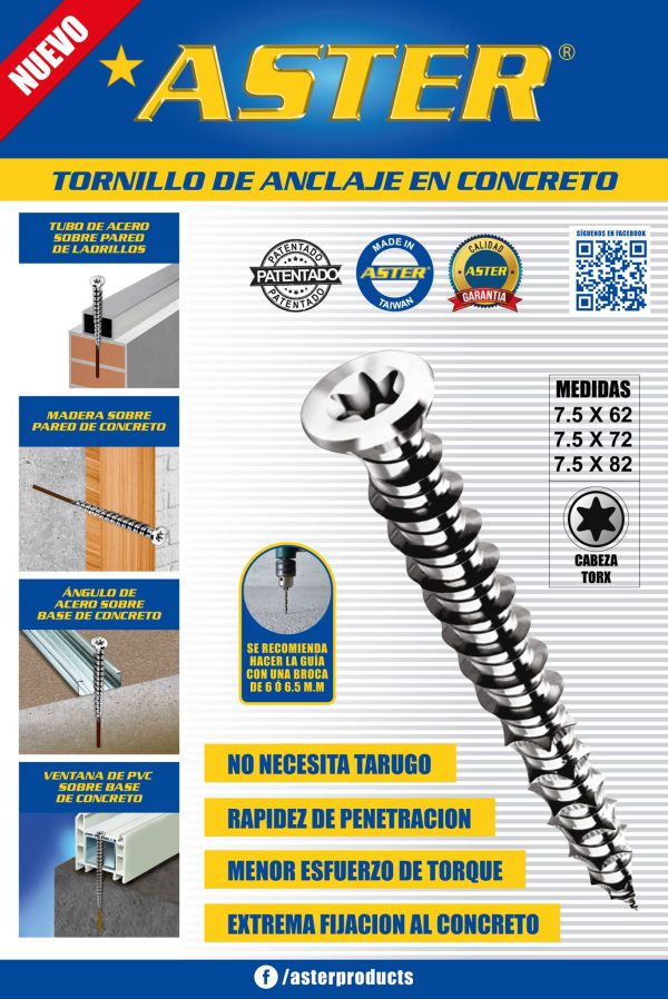 Tornillo Autorroscante Torx dentado para concreto - Aster - Imagen 2