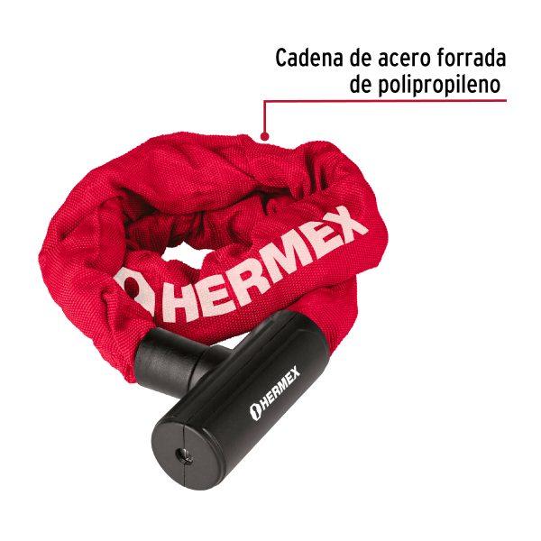 Candado con cadena grado 80 forrada de 10 mm para moto y bicicleta, Hermex - Imagen 2