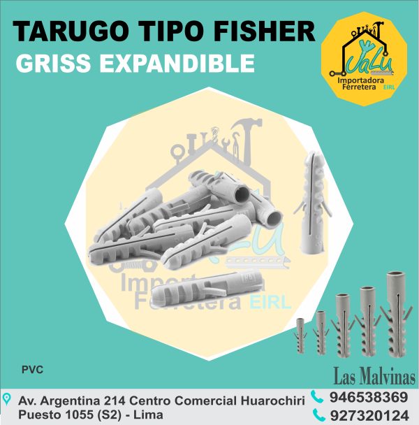 Tarugo tipo fisher nacional pvc gris