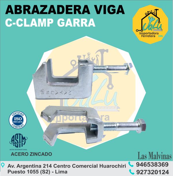 Grapa tipo prensa para viga cyclamp Garra Zincado ASTM a36 C-Clamp