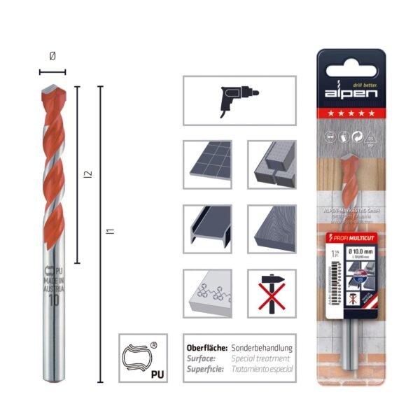 Broca espiral Multicut para multimaterial - ALPEN